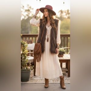 Unbranded Brown Faux Fur Vest Women's Medium